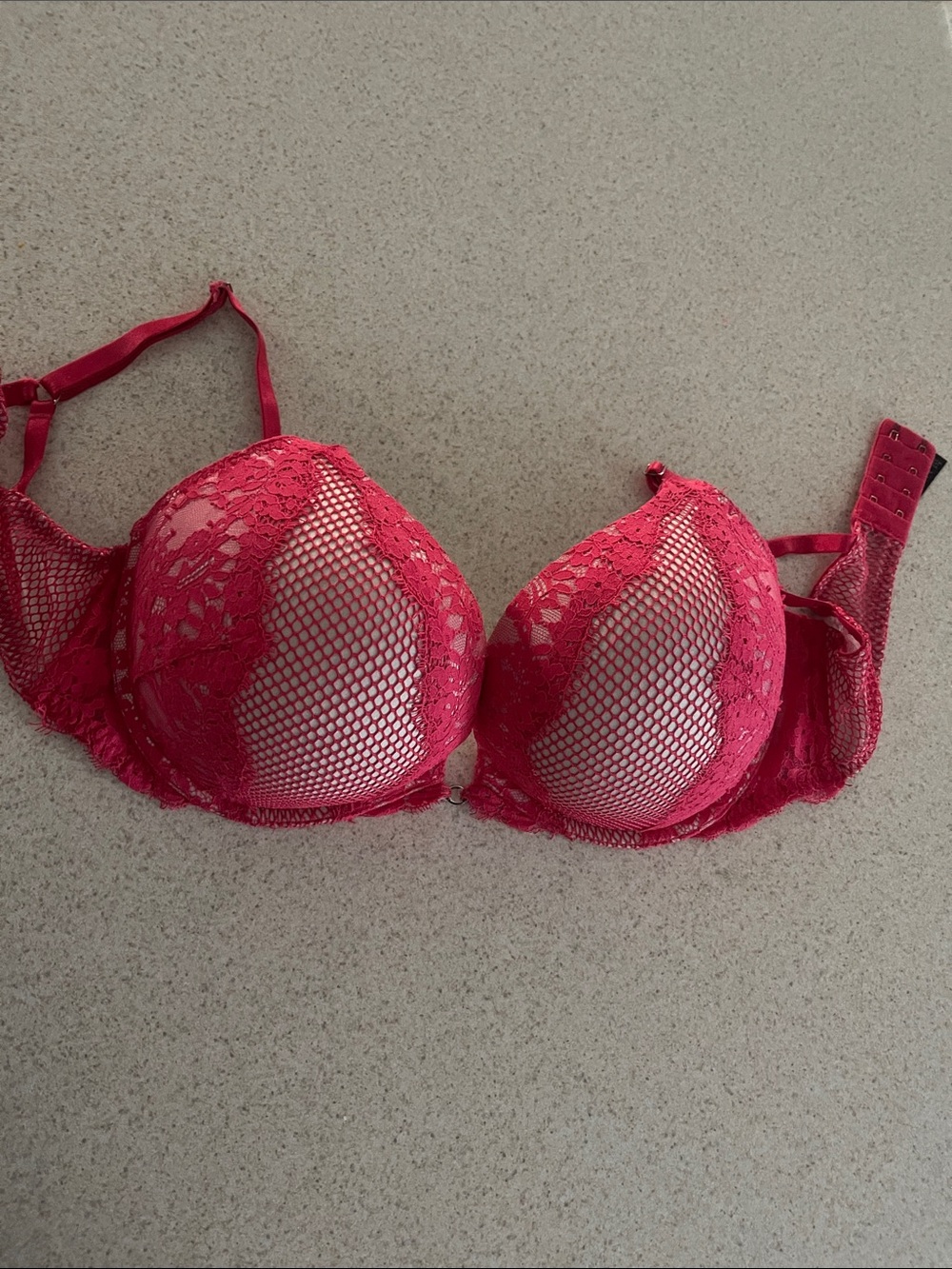 Victoria's Secret Hot Pink Lace & Mesh Bombshell Plunge Push-Up Bra